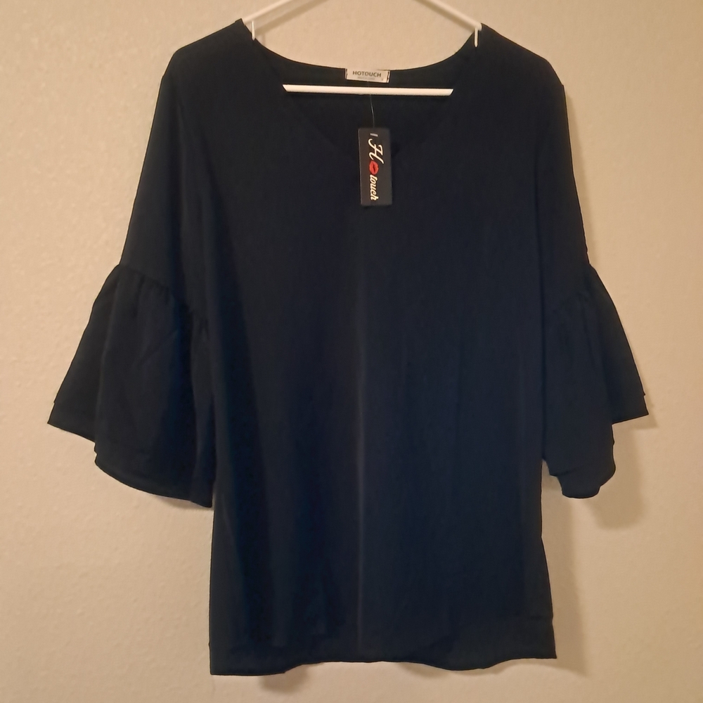 Women's Black Ruffle Sleeve Blouse